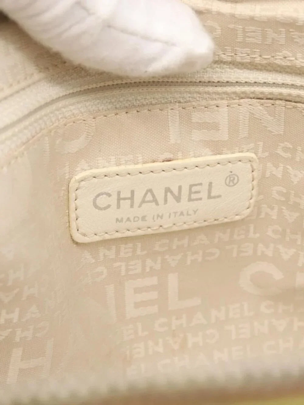 CHANEL Hand Bag Cotton Beige CC Auth 102761